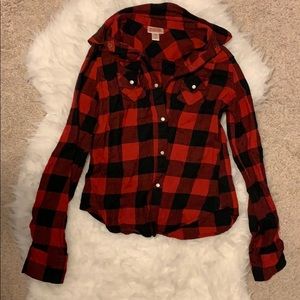 Black and Red Plaid Button Up